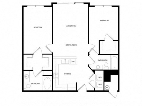 Floor plan for 2 beds, 2 baths, 1023 sqft